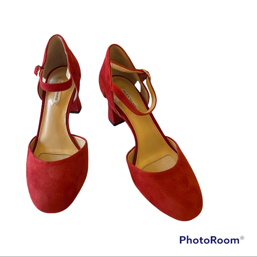 Alex Marie Red Suede Closed Toe Heel